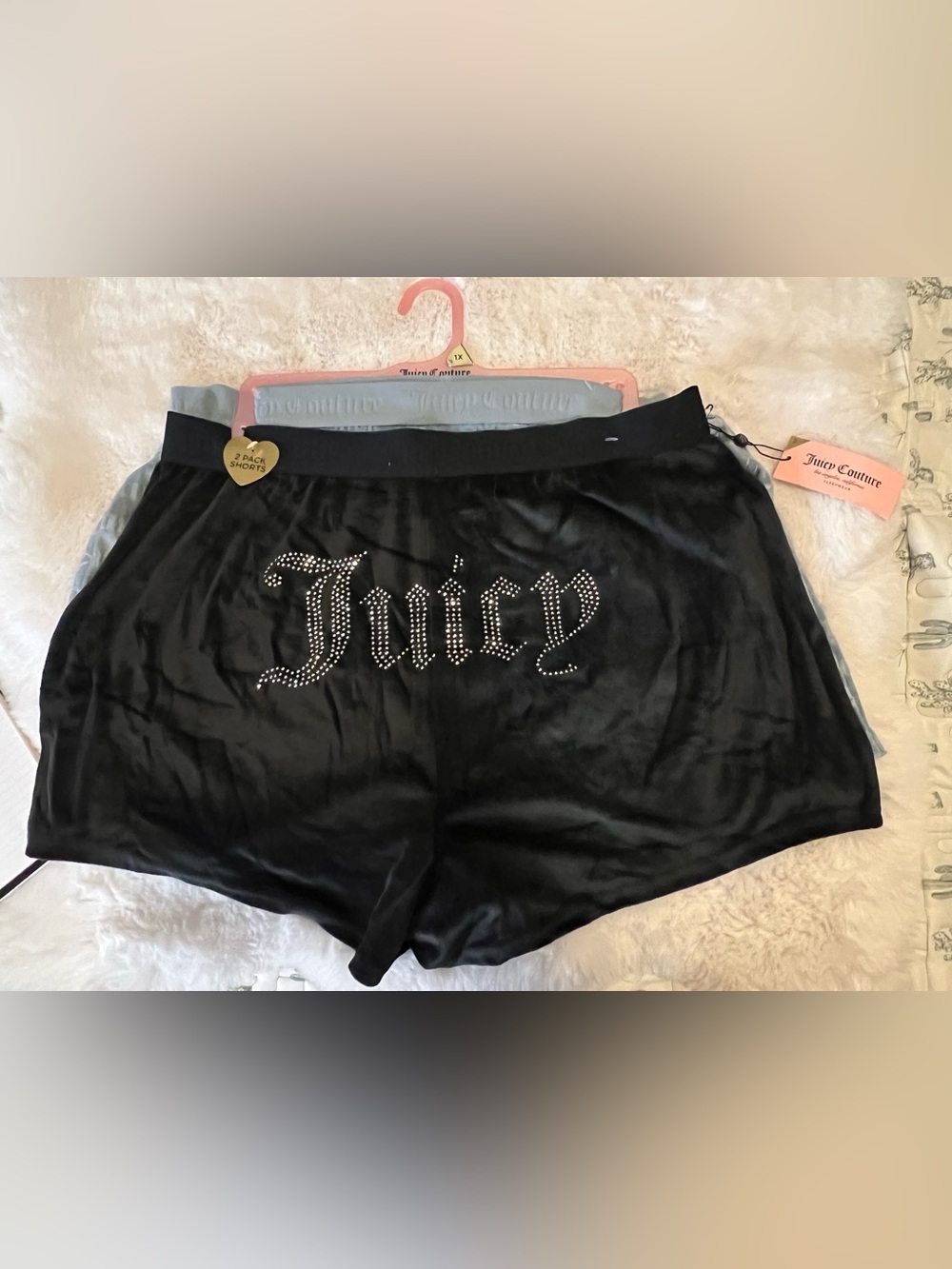Juicy Couture Black Shorts with Rhinestone 'Juicy' Logo